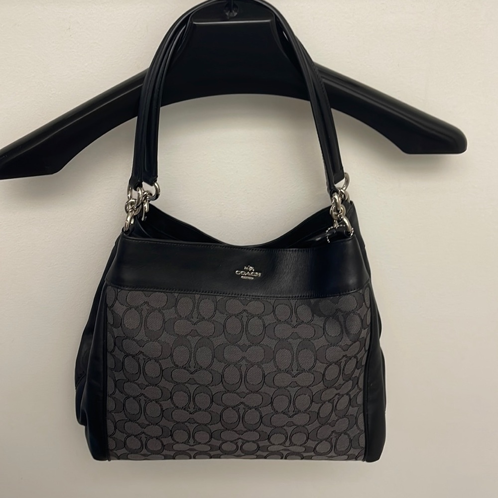 Authentic Coach lamb  Leather and canvas  3 zip shoulder bag